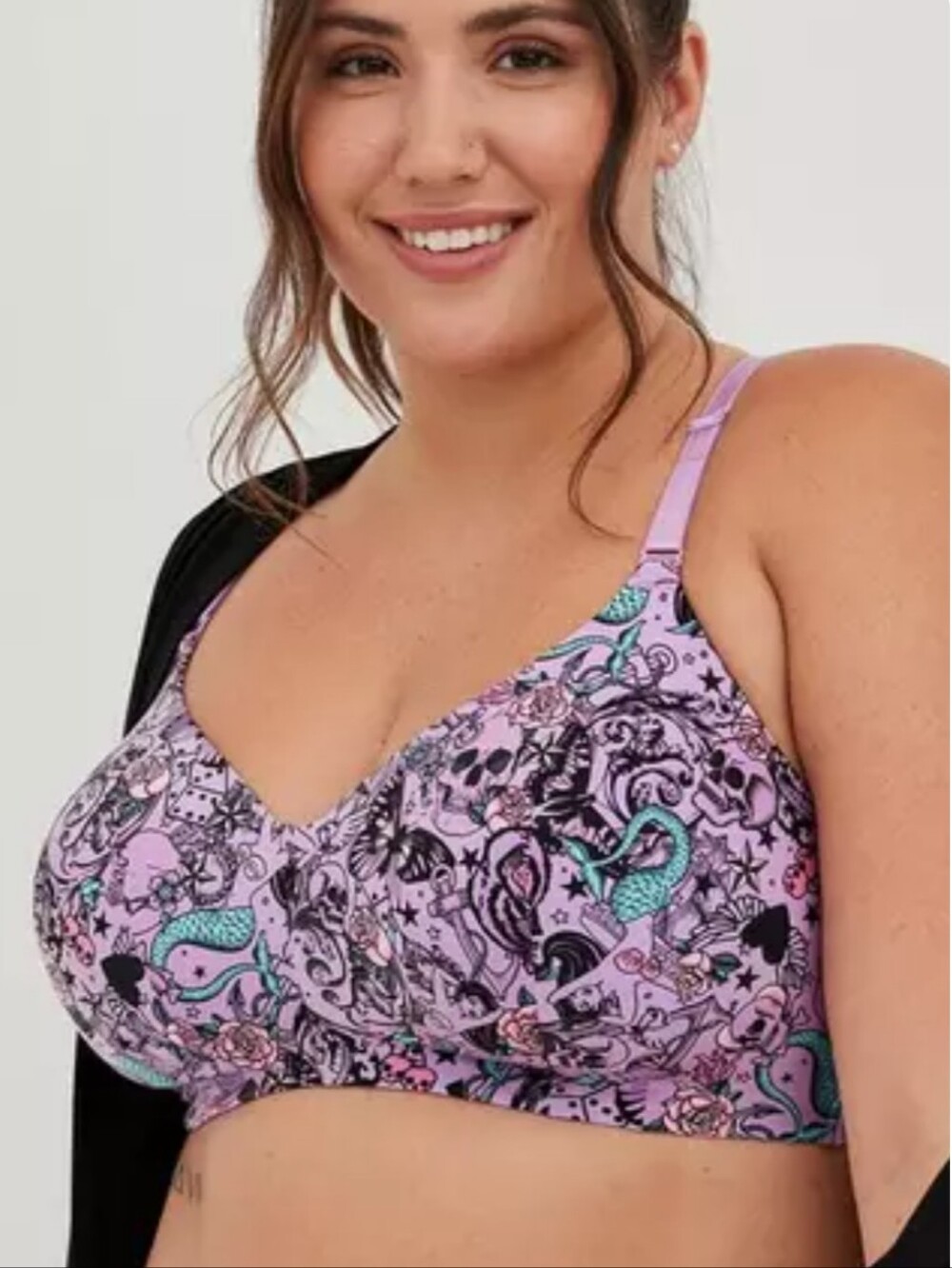 Torrid Curves 44D Dream Wirefree Bra Everything Tattoo Purple Criss Cross Straps